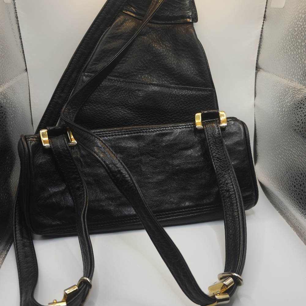 Vintage Rare HCL Germany Triangle Backpack Made In Italy Black Leather EUC! - Picture 6 of 6